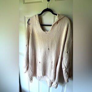 White Grunge Ripped Hoodie